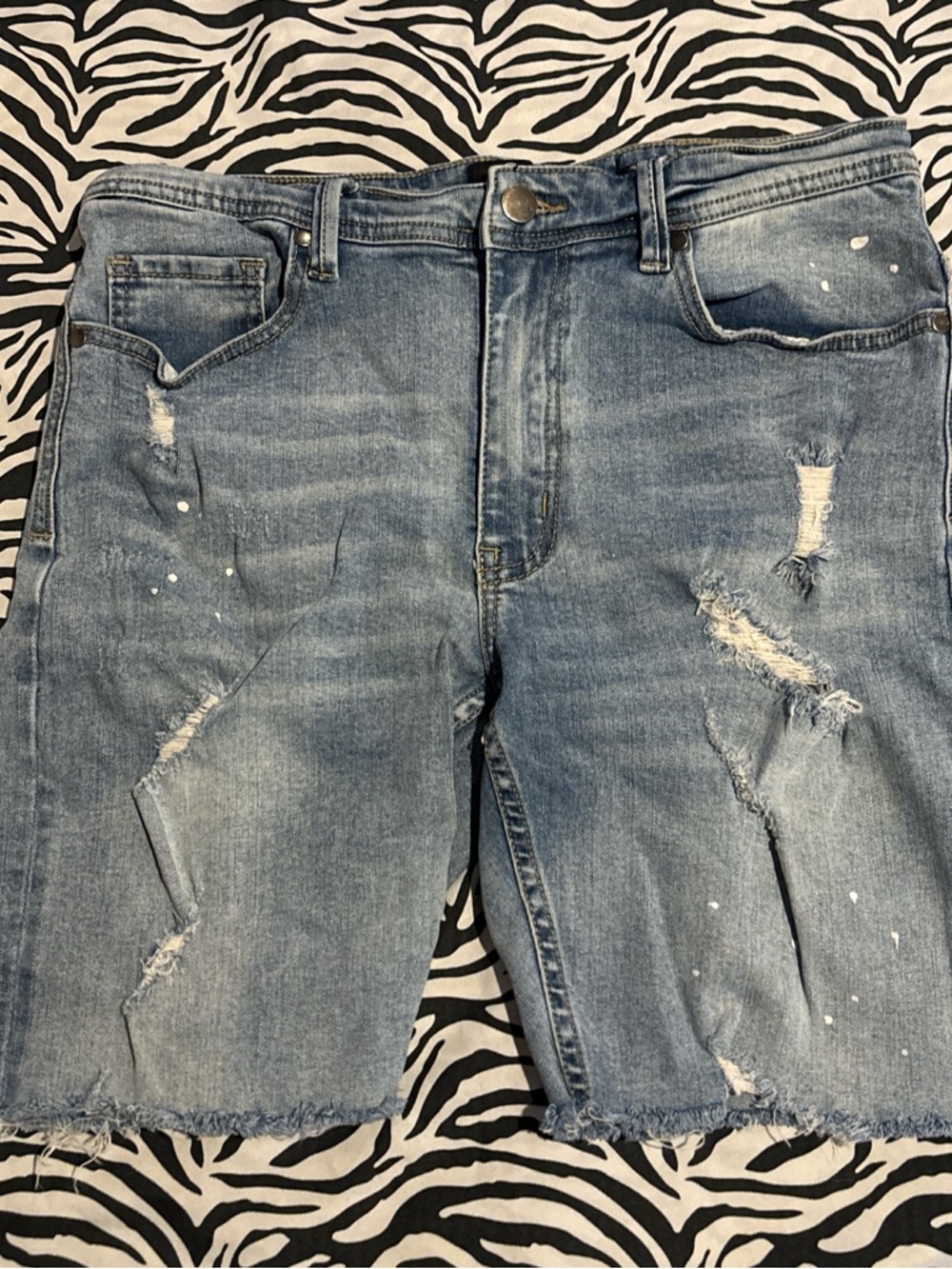 Cotton On Men's Light Blue Distressed Jean Shorts